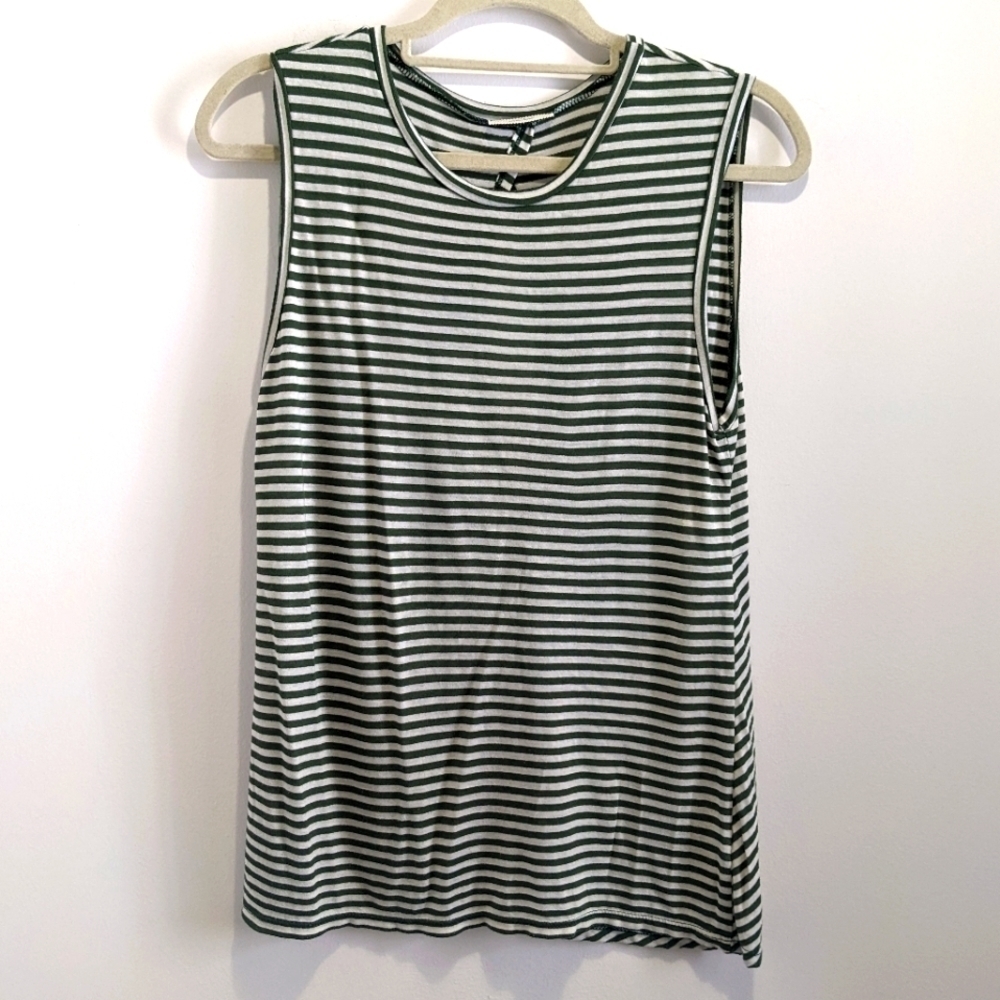 MAITAI Cutout Back Tank in Olive Green and White Stripes S